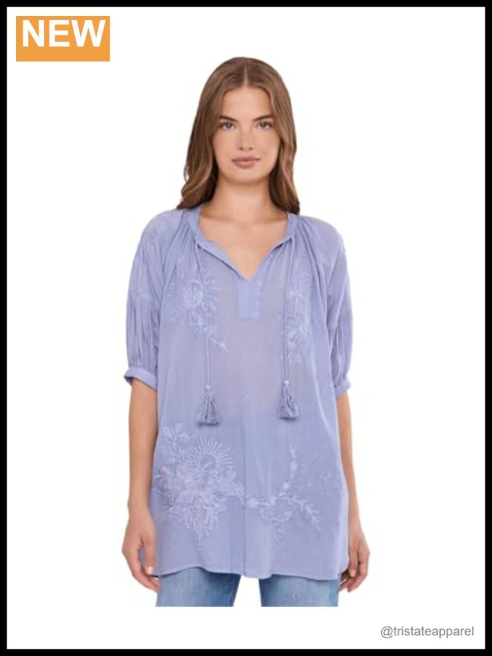 Elyssa Blouse Tissue Cotton Short Sleeve Tie Neck Relaxed Fit